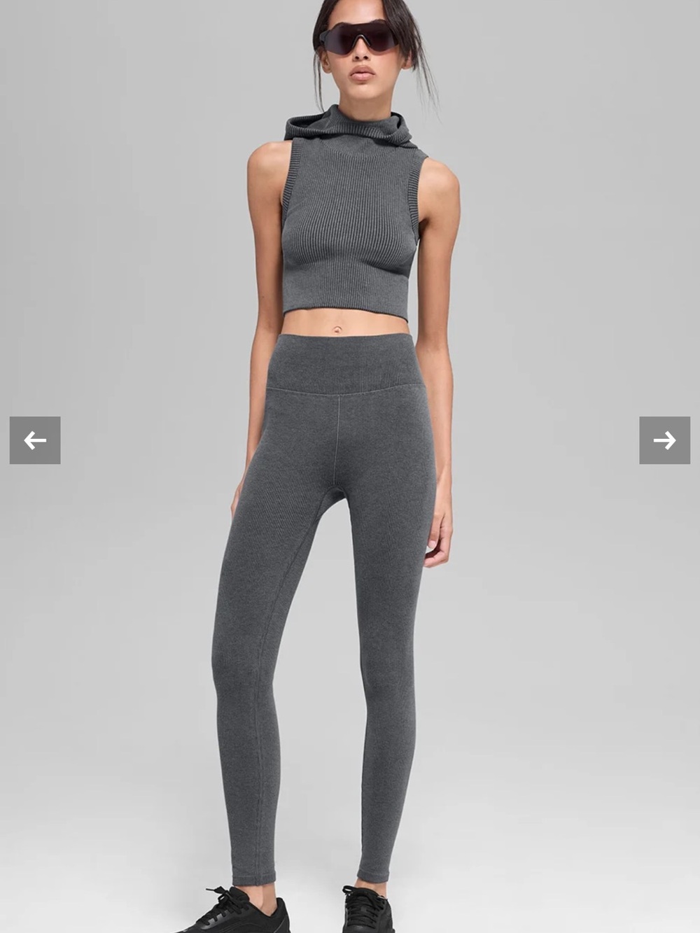 ALO High-Waist Ribbed Gray Knit matching set NWT